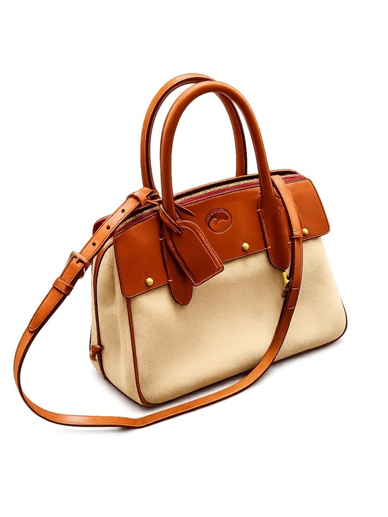Dooney & Bourke Handbags - Dooney & Bourke Cream Satchel with Tan Leather Trim